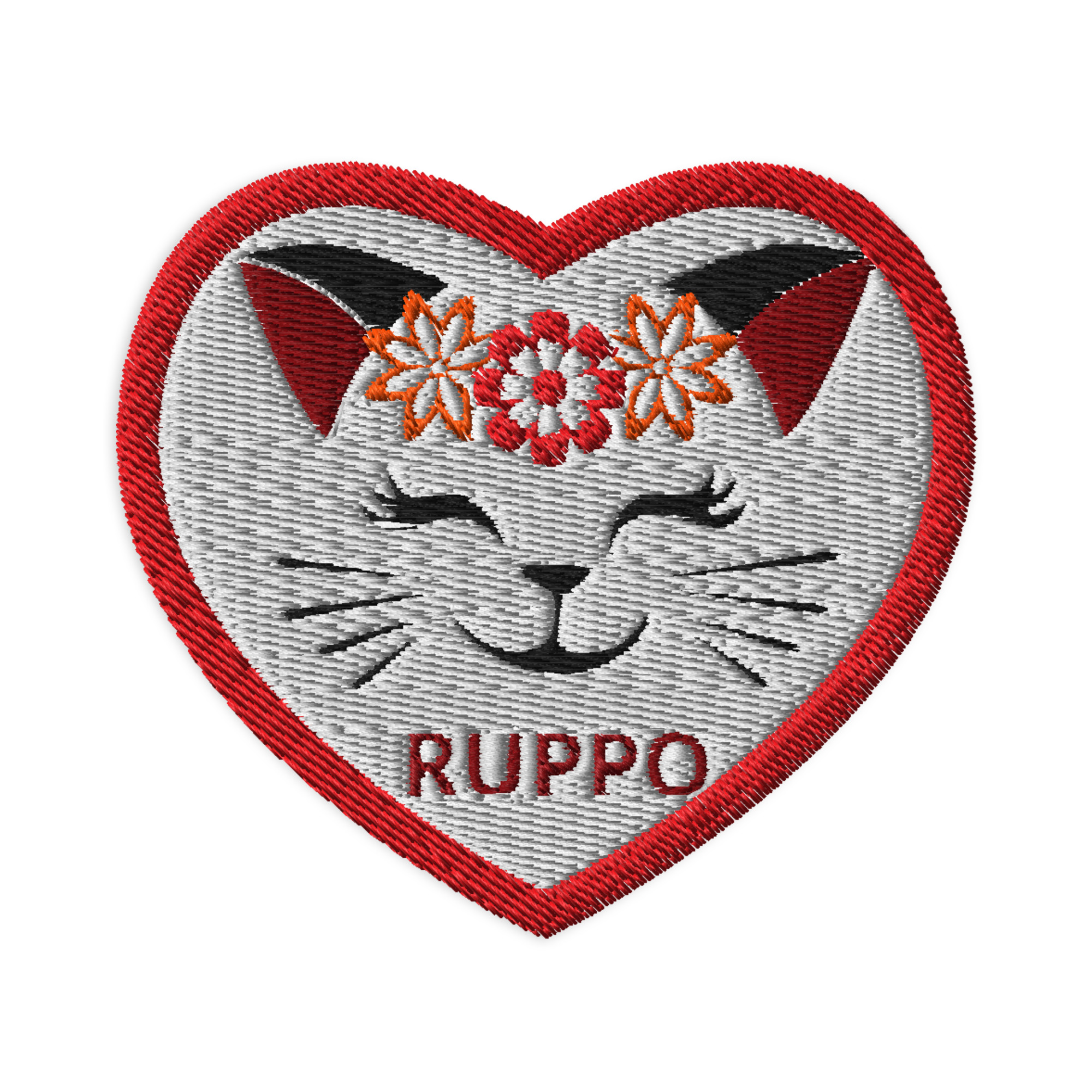 Herzförmiger Katzen-Patch mit liebevollen Details.