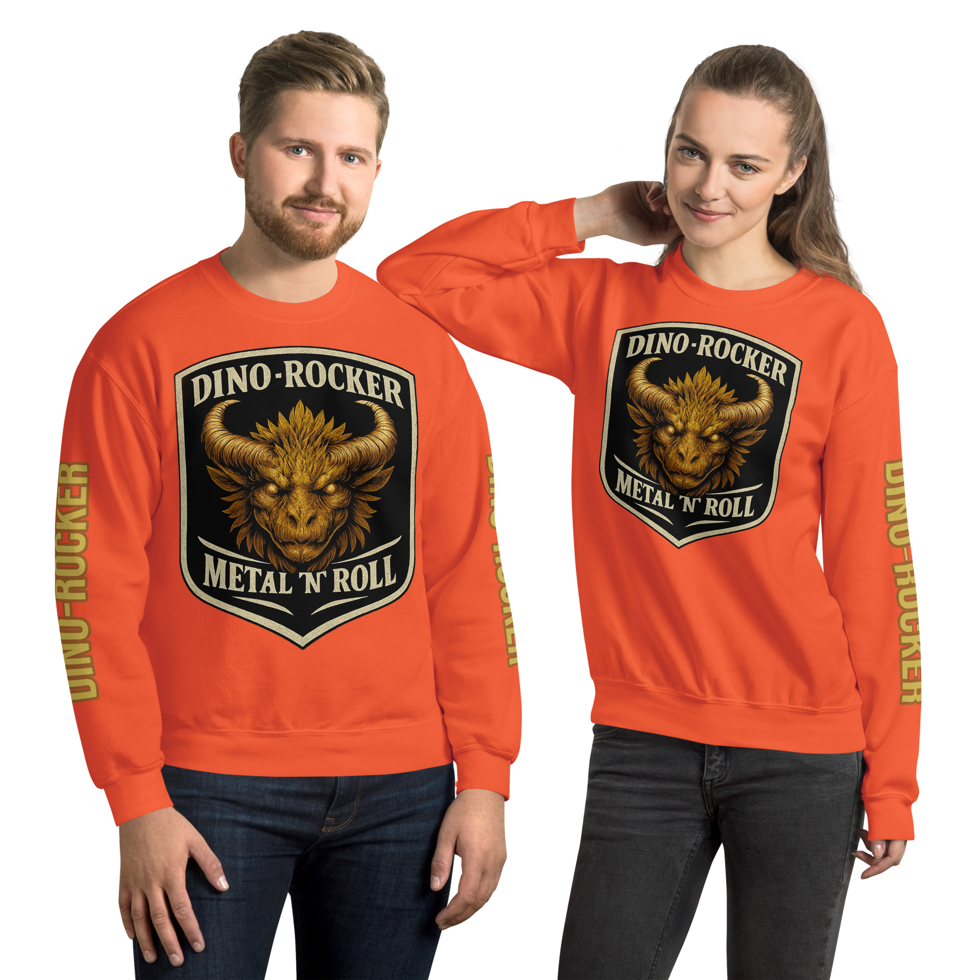 unisex-crew-neck-sweatshirt-orange-front-6956e537e5ebf.jpg Dieser DINO-Rocker Pullover bringt Gewicht, Wärme und Charakter zusammen.
