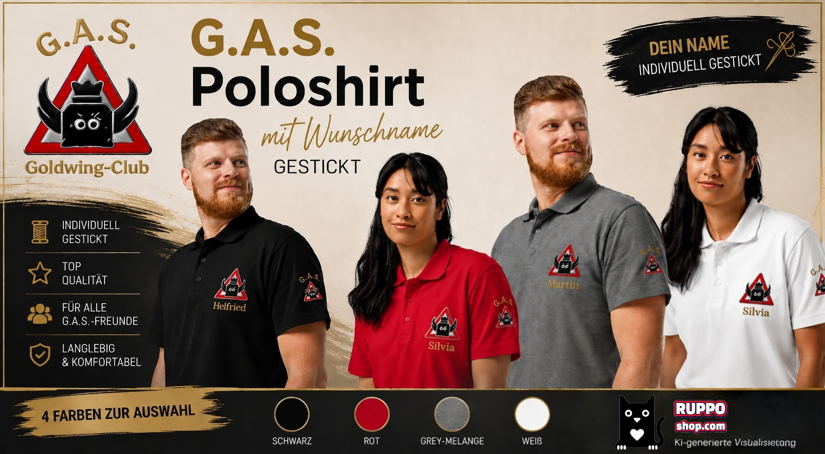 G.A.S. Poloshirt mit Wunschname gestickt